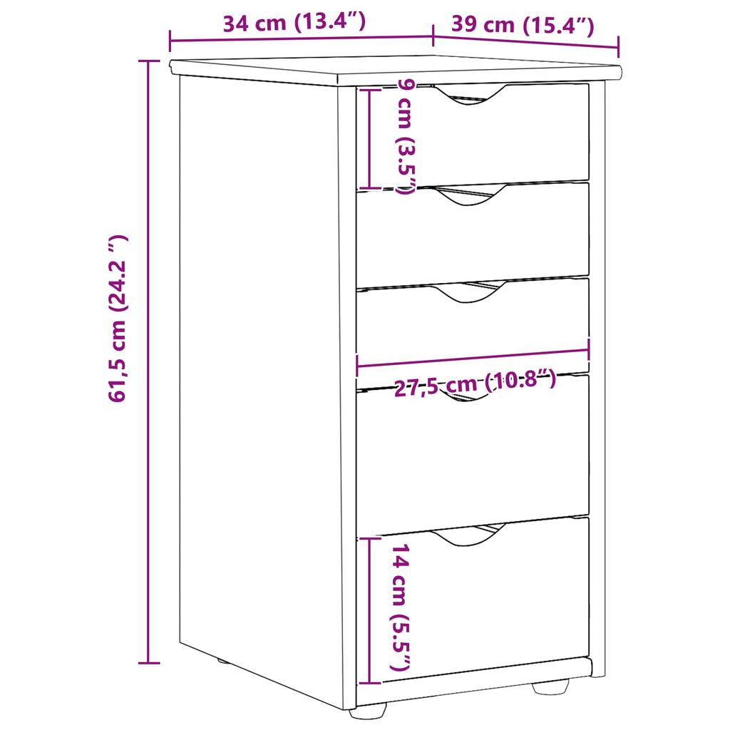 Cabinet Brown 34 x 39 x 61.5 cm Solid Pine Wood