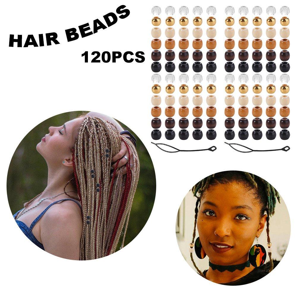 120Pcs Multi Style Dreadlock Hair Beads DIY Crafts Imitation Wood Bead Accessories  Hair Jewelry