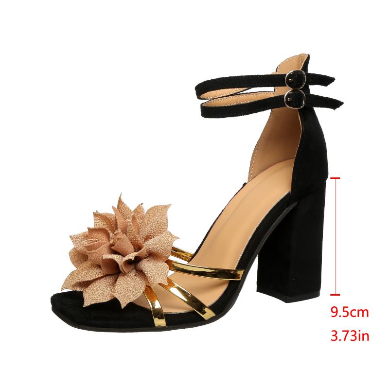 Women's Square Head Open Toe Flower Fine Strap Non-slip Wear Resistant Chunky Heels Party Super High Heel Sandals