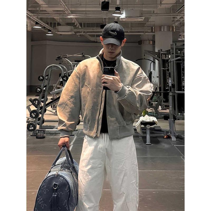 Men's Retro Stand Collar Bomber Jacket - Autumn/Winter Cleanfit Versatile Short Coat