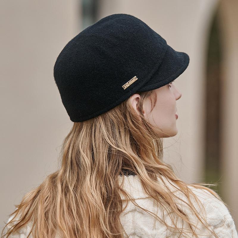 Black Woolen Navy Octagonal Hat Female Autumn and Winter Xiaoxiang Beret Knight Top Hat British Equestrian Hat