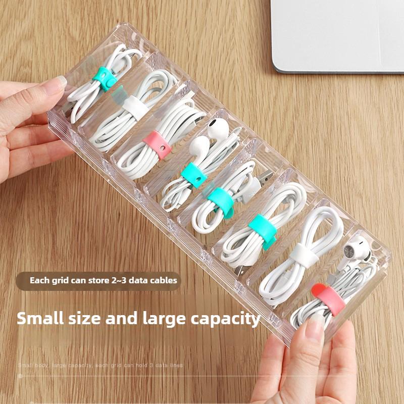 8-grid Transparent Data Cable Storage Box Desktop Phone Charger Charging Cable Sorting Grid Box Hub Sorting Organizer Shelf