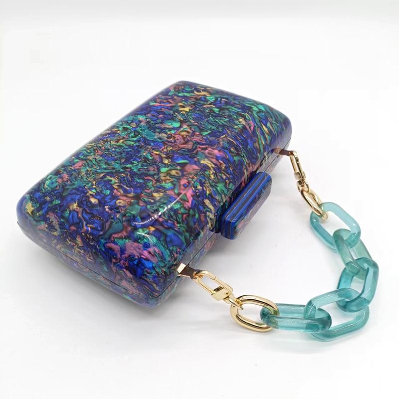 Women's Handbag Luxury Acrylic Evening Bags Navy Blue Vintage Colorful Sequins Clutch Purse Party Prom Casual Shoulder Crossbody