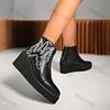 Women Embroidered Platform Pu Leather Punk Ankle Boots Autumn Winter New Fashion Chunky Wedges Boots Woman Slip On Gothic Shoes