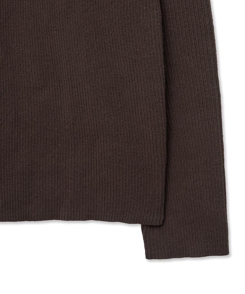 NOIRER Cotton Ribbed Henley Neck Knit (Deep Brown)