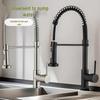 Robinet de cuisine en acier inoxydable à poignée unique avec douchette à ressort et mélangeur eau chaude/froide