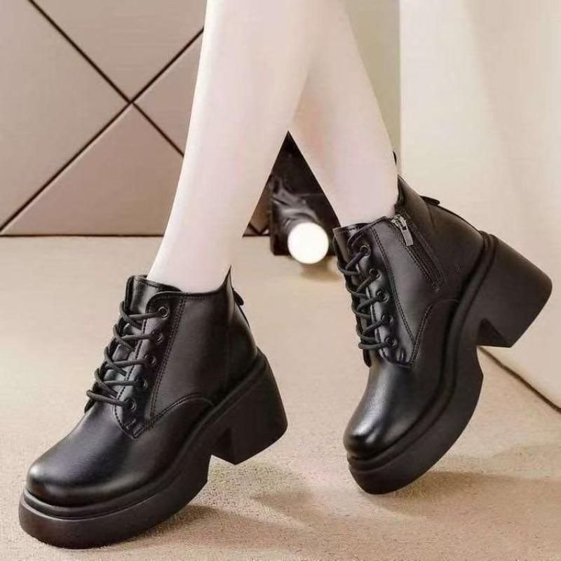 

Ботинки Мартин на толстом каблуке Женские ботинки на высоком каблуке из мягкой кожи с флисом Короткие ботинки Огромные Удобные и Красивые Флисовые Ретро Теплые Ботинки Ботинки Мартин 40