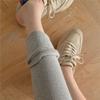 Women's Gray Ribbed Lamb Fleece-Lined Leggings, Warm & Tight-Fitting for Spring, Autumn, and Winter