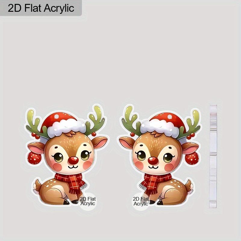 2D Flat Christmas Reindeer Dangle Earrings, Lightweight Acrylic Material,Ideal for Party Gifts, Jewelry, and Christmas Gifts.