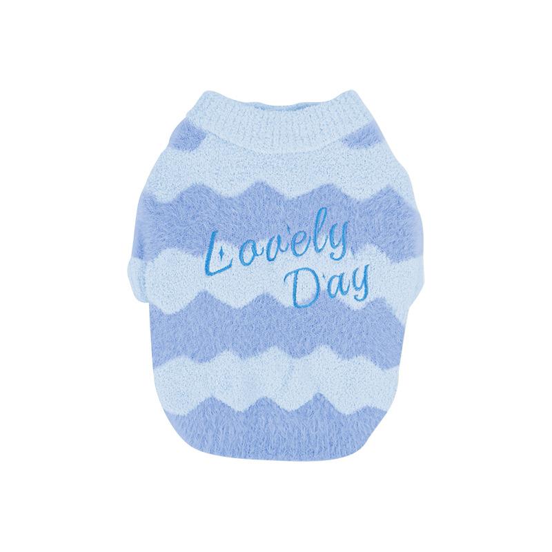 

Pet clothing autumn and winter water ripple half-edge fleece pullover knitted sweater two legs three-dimensional embroidery warm dog sweater 2XL синий