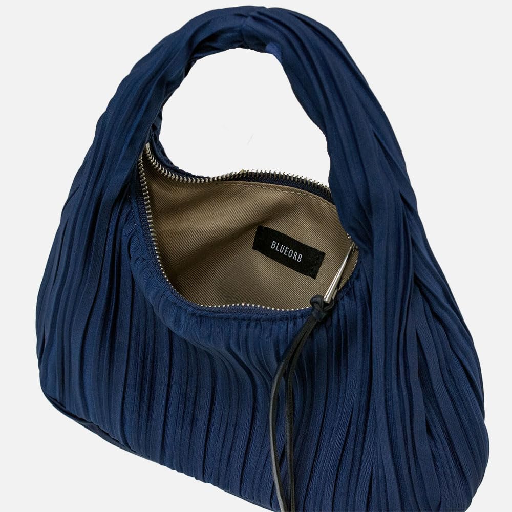 BLUEORB Mini Hobo Bag, Handbag, Mini Tote, Pleated Bag, Women's, Korean Fashion (Evening Blue)