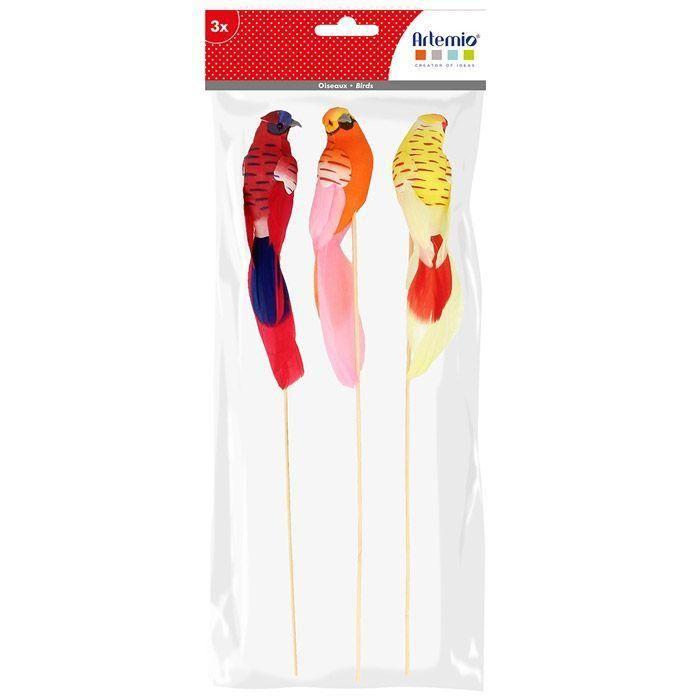 3 Parakeets 13 X 3 X 2.5 Cm Mounted On Wooden Rods