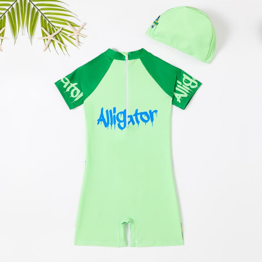 Boys' Crocodile Print Short-Sleeve One-Piece Swimsuit 2025