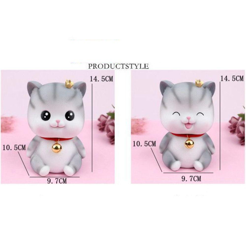 Animal Design Statue Money Box Grey Cat Crafts Ornaments Creative Cat Piggy Bank  Home Office
