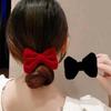 Elegant French Red and Black Velvet Bow Hairpin for Women