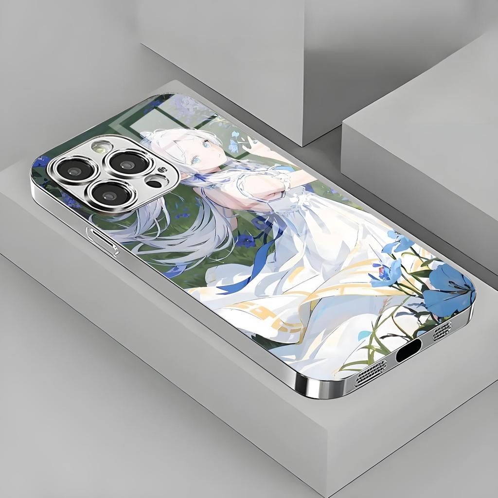 Custodia per telefono anime Frieren Oltre la fine del viaggio Per iPhone17 16 16e 15 14 13 12Plus Mini Pro Max Custodia per telefono in vetro galvanizzato