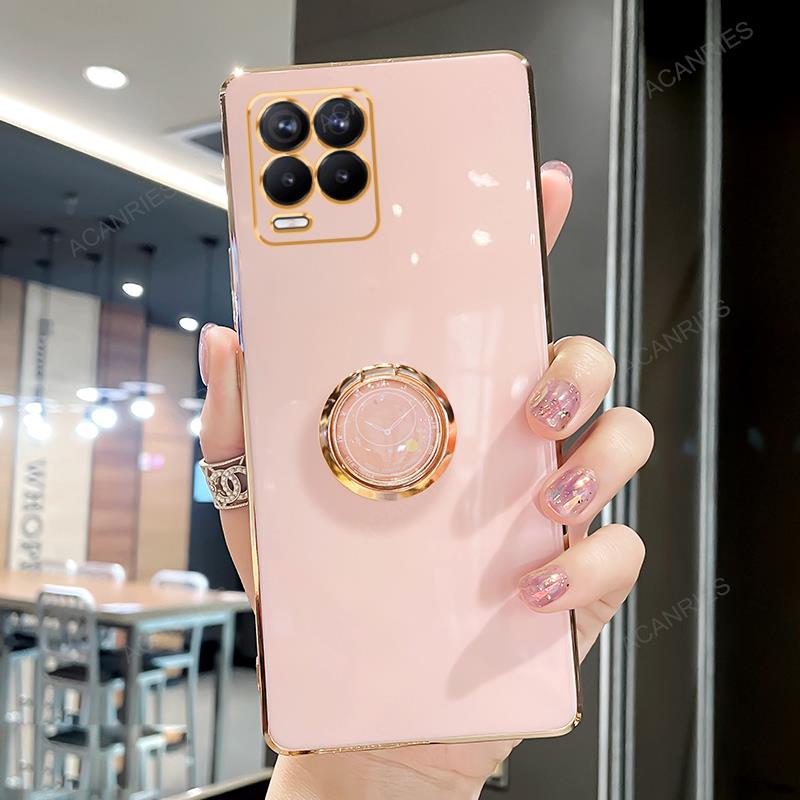 Luxuriöse, modische Hülle mit Überzugsringhalter für Oppo Realme 8 7 Pro 8i 4g Gt Neo 2 3t 5 Master Edition 5g mit Ständer, Silikon-Rückseite