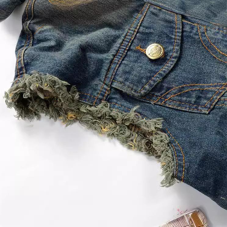 Vestă de motocicletă din denim ruptă, coreeană, slim fit, pentru bărbați - vestă la modă de mărime mare