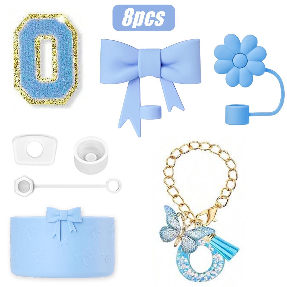 8-teiliges Tassenzubehör-Set für Stanley Cup 30oz 40oz, A-Z Initialen Dekorationen, inklusive Silikon-Strohhalmkappe, Aufkleber