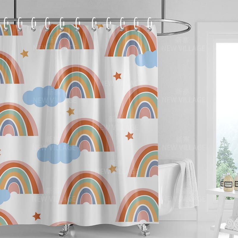 Home shower curtains bathroom Decora waterproof fabric non-slip bathmat water absorption curtain Modern nordic rainbow cute