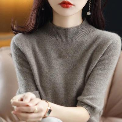 Maglione a Manica Corta Primavera/Inverno da Donna a Mezzo Collo Alto Corto Largo a Cinque Punti Maglietta a Mezza Manica Versatile Maglia Base da Donna