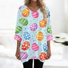 Womens Tops V-neck 3/4 Sleeve Blouses Casual Mid-length Shirts Fashion Print Tunic Tops With Pockets