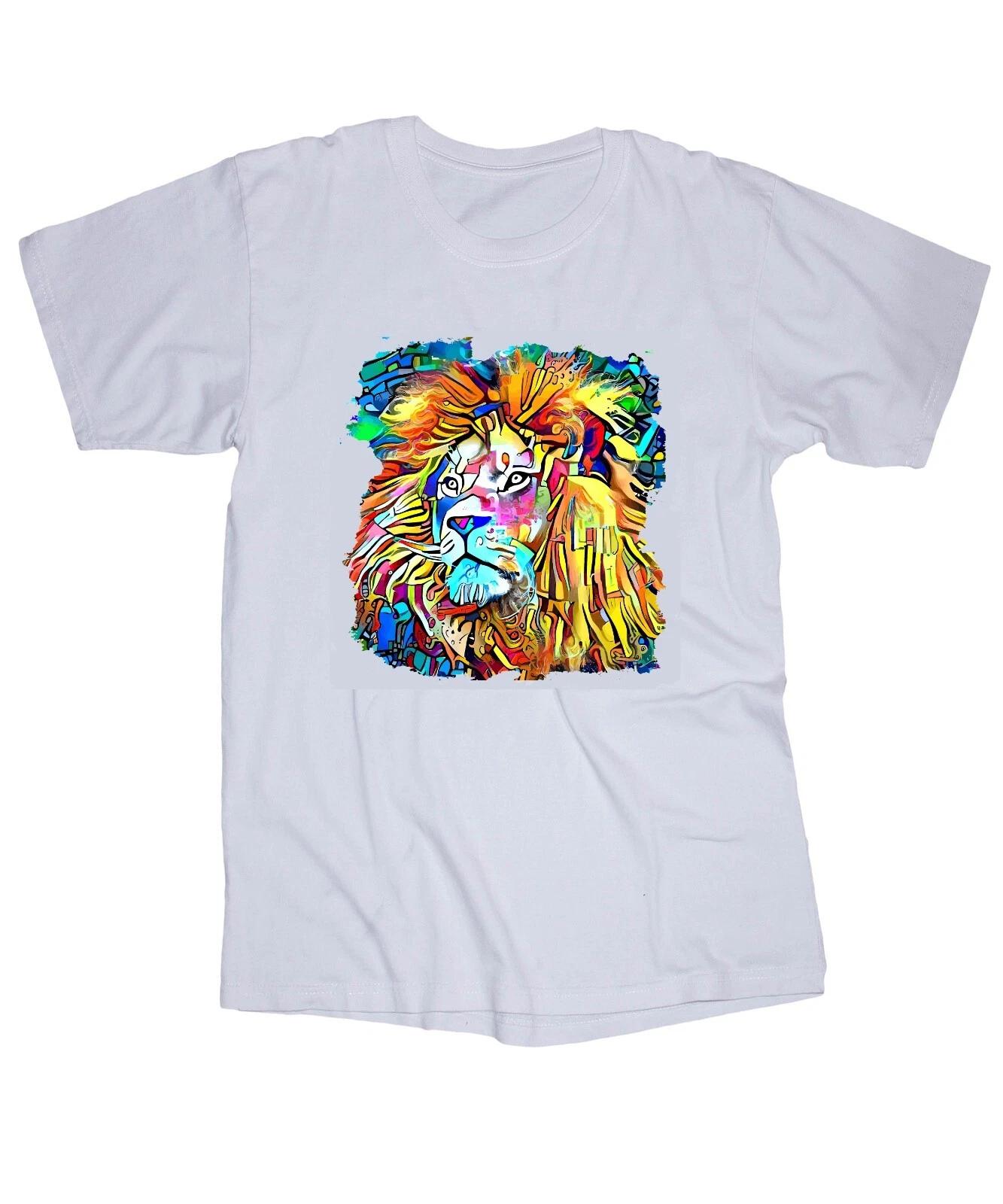 Lion Art Painting portrait style White T-shirt Wildlife King of the Jungle S