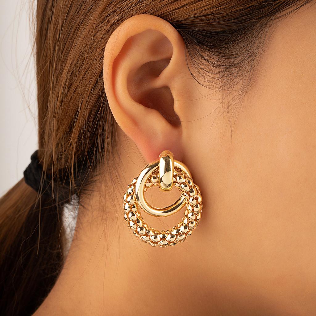 Fashion Exaggerated Circle Stud Earrings, Punk Style Geometric Earrings, Metal Ear Jewelry