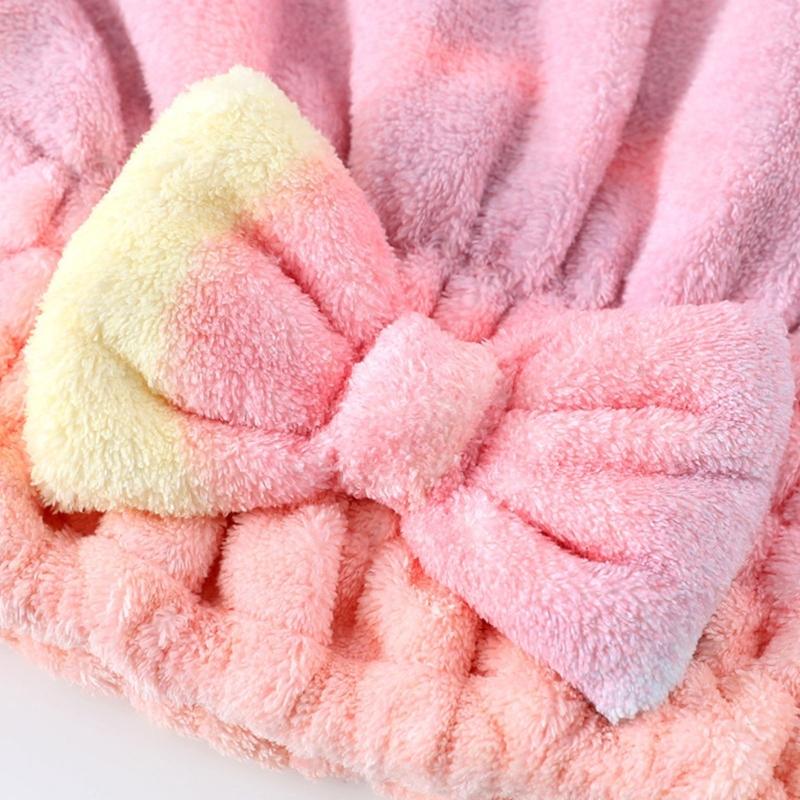 Pack of 2 Super Soft Corals Fleece Bath Cap Rainbow Gradients Fast Drying Elastic Hair Towel Wrap Turban for Women