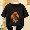 Halloween Vintage Trick or Treat Scarecrow Moon Bat Printed Kids Tee Cotton O‑Neck Short Sleeve Fashion Children Clothing Tops
