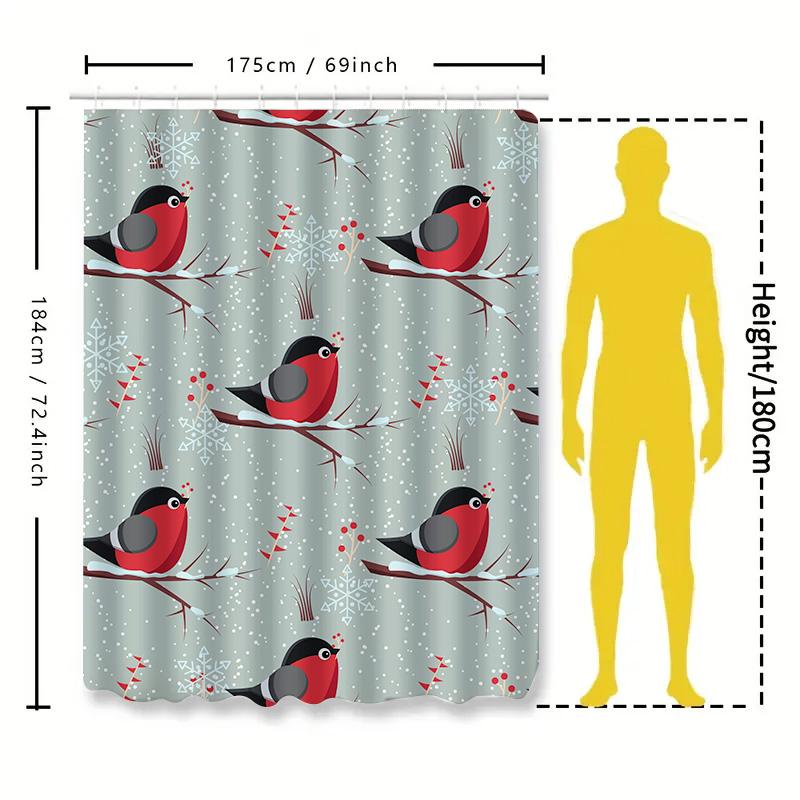 Modern Christmas Decor Shower Curtainred Robin Pattern Snowflake Print Waterproof Fabric Bathroom Decorations Hanging Rod 72X78I
