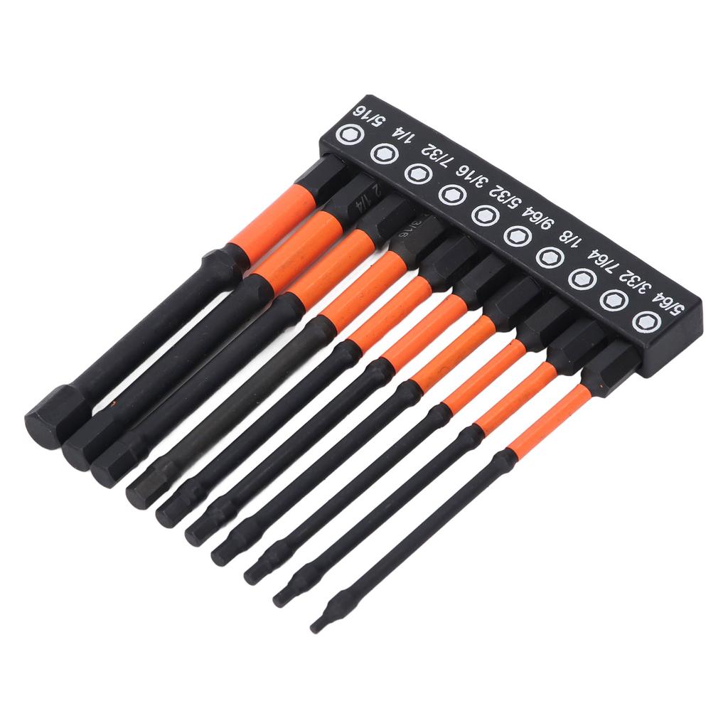 10 Pcs SAE Hex Bit Set 100mm Length 14 Inch Shank S2 Alloy Steel Hex Bits with Storage Rack