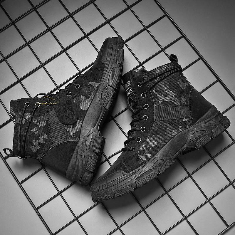 Mens High Top Boots Outdoor Desert Camouflage Boots Breathable Canvas Booties Fashion Work Ankle Boots Lace-Up High Top Sneakers