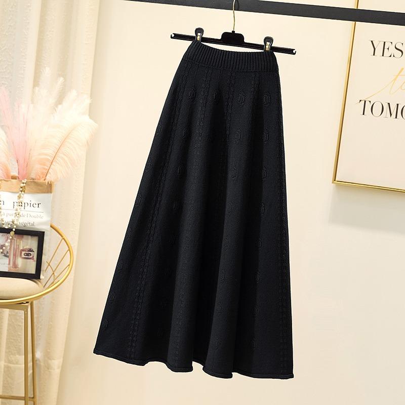 Women's Fall and Winter Medium-length Knitted Wool Large Hem Half-length Skirt