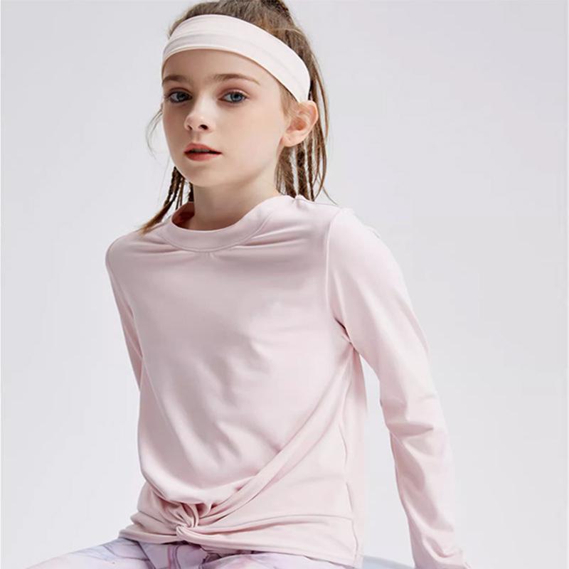 

Girls Quick-Dry Breathable Slim Fit Long Sleeve Yoga Top 140 рожевий