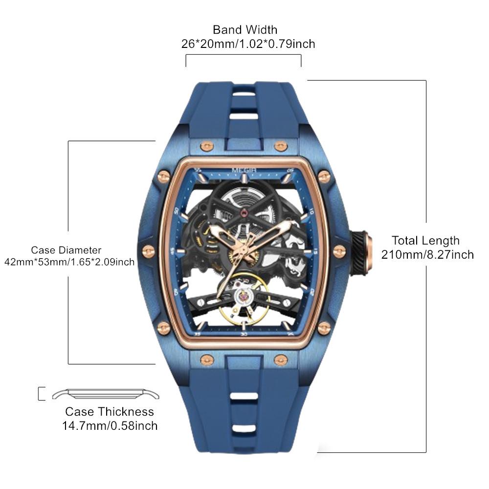 Megir Luksusmerke Sportsklokke for menn Silikonreim Mekaniske klokker Hul Fullautomatisk urverk Selvlysende Armbåndsur Klokke 2242