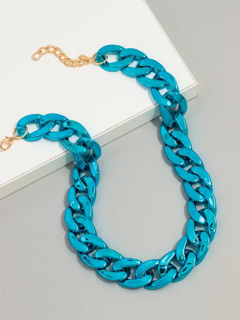 Fashion Hip Hop Metal Color Acrylic Chunky Necklace for Women Men Vintage Glossy Resin Cuban Link Chain Choker Y2K Jewelry Gifts