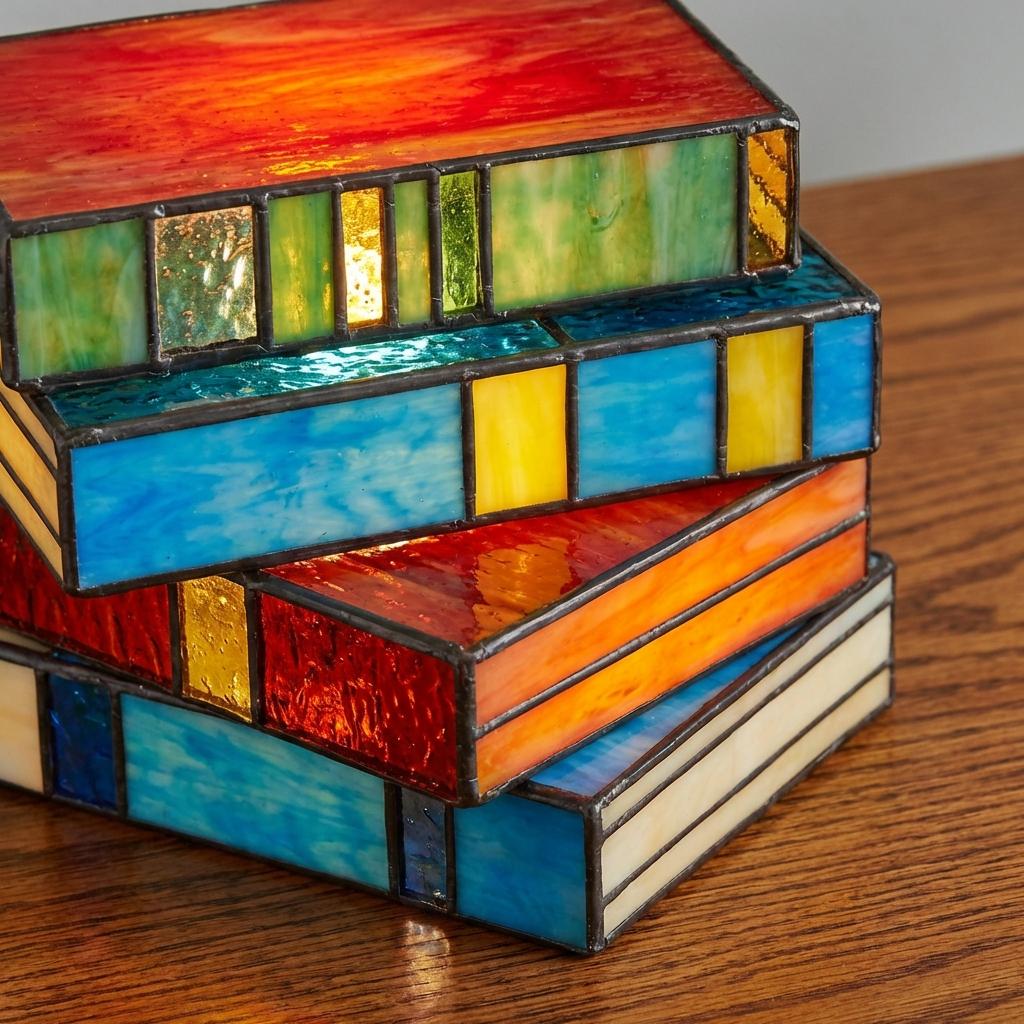 Colorful Design Stacked Books Lamp Resin Handicraft Stained Glass Lamp Stacked Books Design Stained Glass Desk Reading Lights