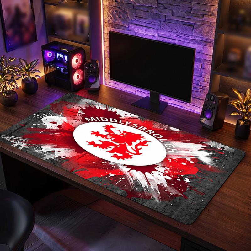 Middlesbrough FC Theme Pattern Mouse Pad, Soccer Logo Design XXL Gaming Desk Mat Non-Slip Computer Mouse Pad
