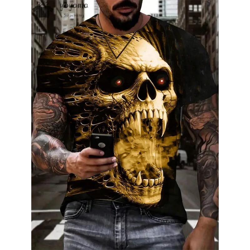 Men's T-Shirt Vintage Punk Short Sleeve Skull Print Men Top