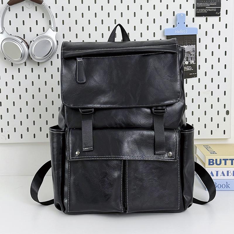 Schoolbag, business laptop handbag, unisex new PU soft leather backpack, fashionable commuter, large capacity travel backpack