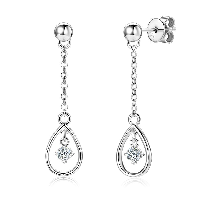Exquisite Tassel Chain Pendant 925 Sterling Silver Round Cut 3mm Moissanite Waterdrop Dangle Earring for Women 3mm(0.1ct*2pcs) moissanite