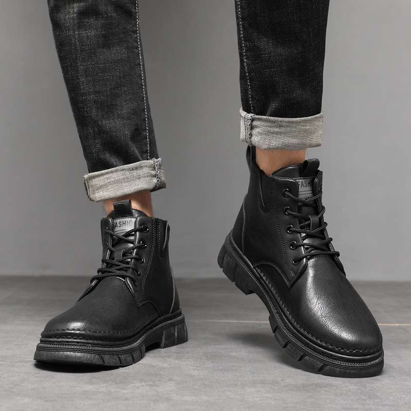 Martin Boots Men's Shoes Summer High-top British Style Men's Leather Shoes Black Locomotive Leather Boots Waterproof Tooling Boots Men's