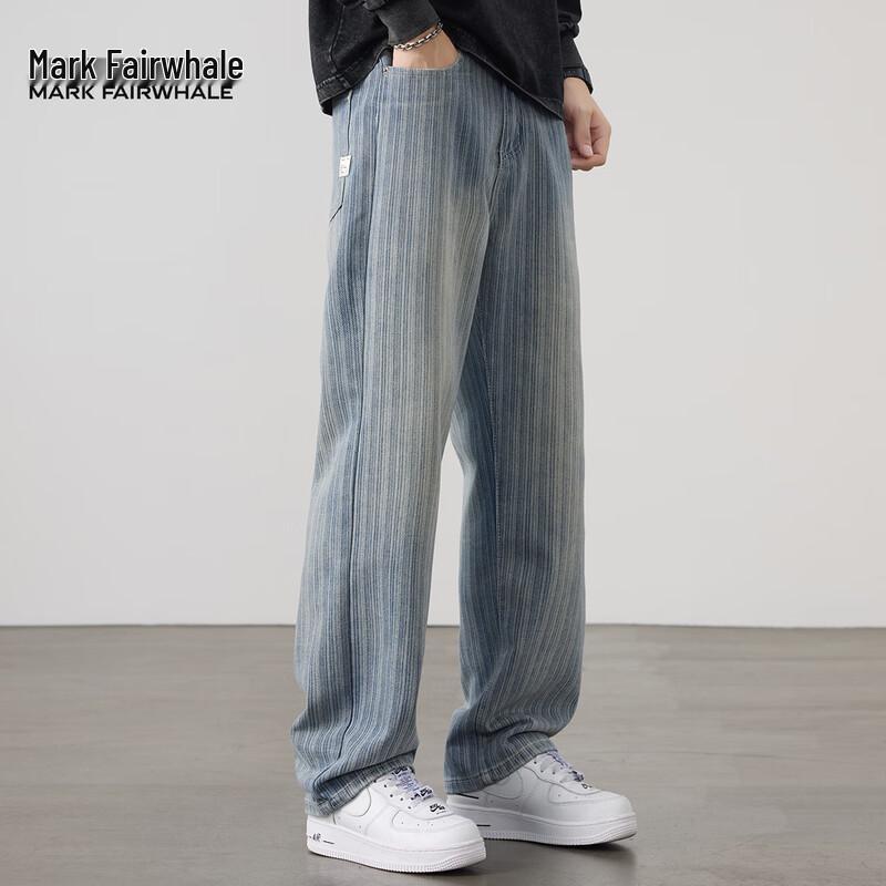 Mark Fairwhale Men's American Retro Striped Straight Jeans