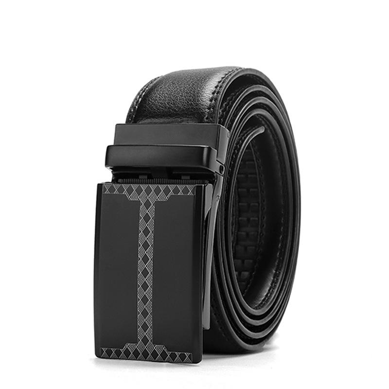 

Men S Automatic Buckle Cowhide Belt, Casual Green Business Belt 130cm