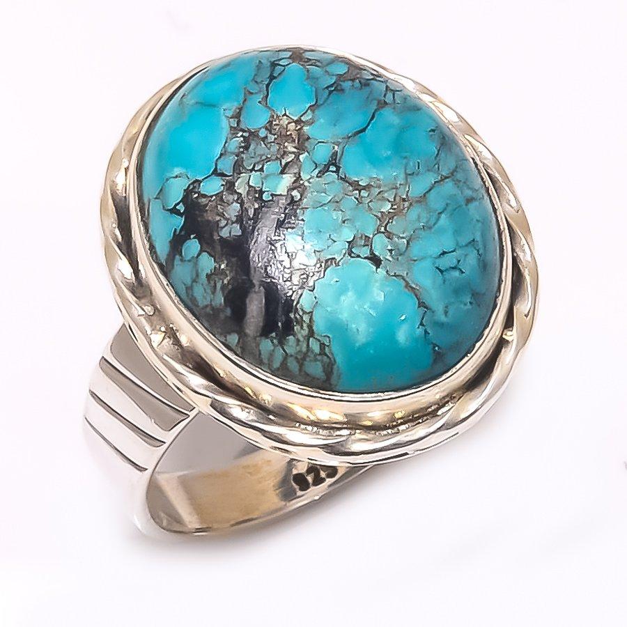 Natural Tibetan Turquoise Gemstone 925 Solid Sterling Silver Gift Ring S.9 b7P39