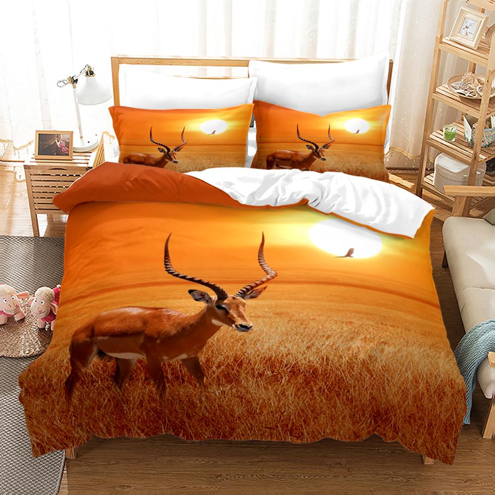 Deer Duvet Cover Set King Polyester Bedding Set For Kid Children Gift Bedding Set 3D Animal Giraffe Purple Theme Comforter Cover