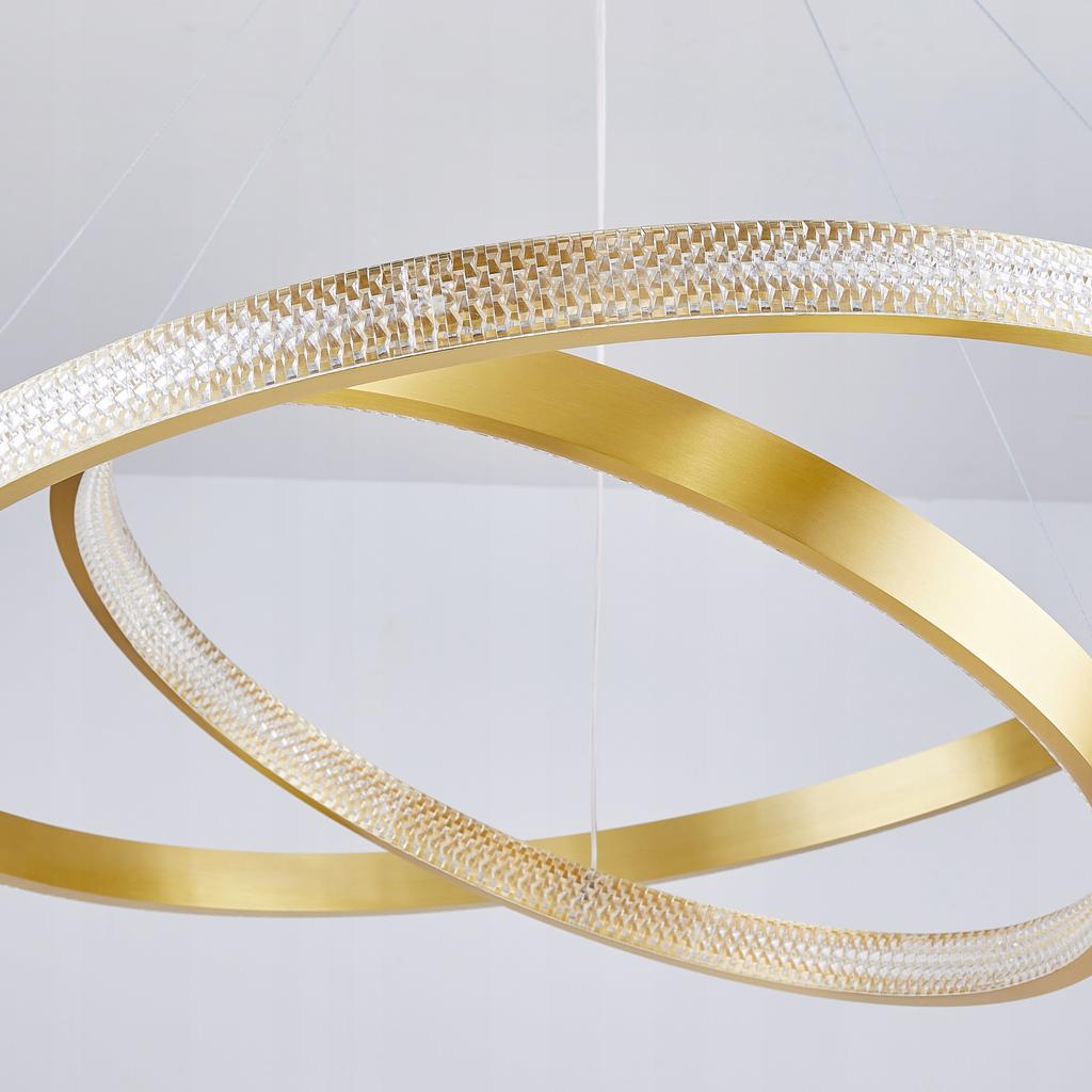 Ceiling Lamp Hanging Chandelier Led + Remote Control 43W 80/60Cm 2 Rings Gold