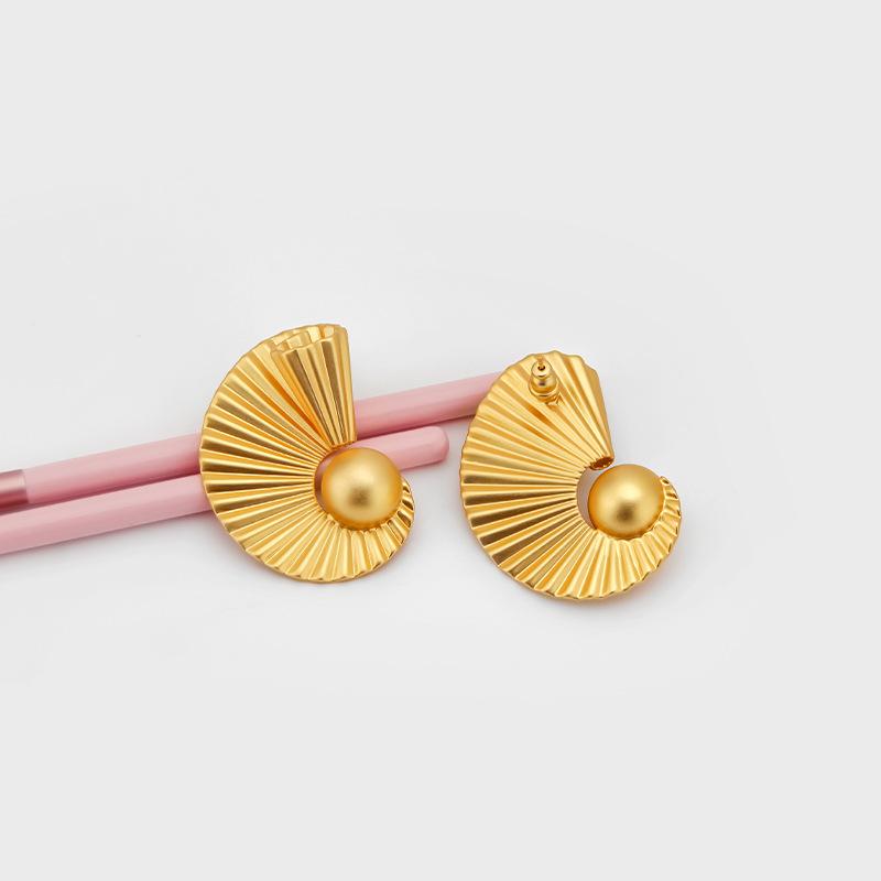 Premium niche design fan earrings brass material premium simple earrings retro ethnic style earrings