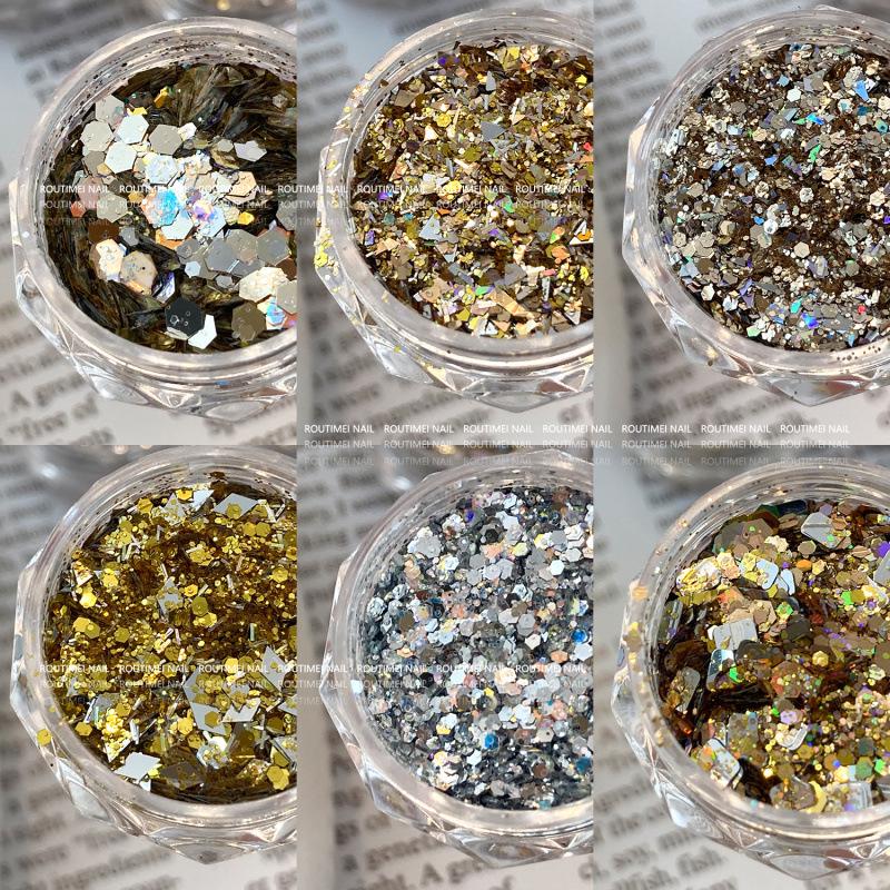 Gold Laser Glitter Irregular Gradient Nail Art Sequins